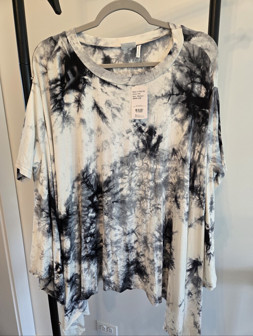 NWT Simple Suzanne Betro Black Gray Tie Dye Pointed Hem Cape Tunic Medium